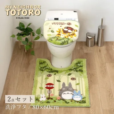 トイレマットセット 2点 約80×60cm ロングトイレマット+洗浄便座用フタカバー となりのトトロ なかま センコー