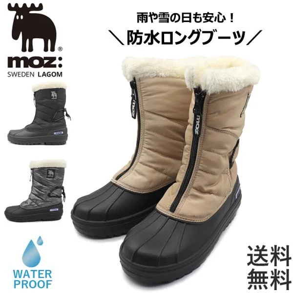 モズ ブーツ レディース 防水 防寒 防滑 ロング 厚底 黒 スパイク スノーブーツ ロング moz MZ3981 黒 爆買
