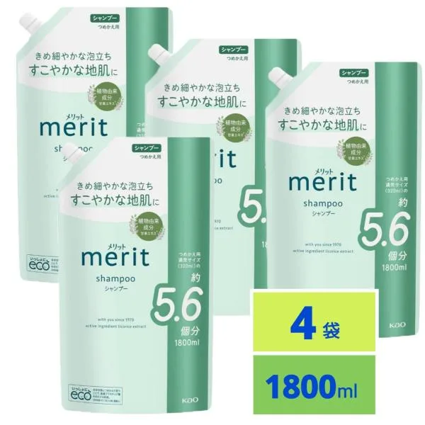 Merit メリット シャンプー つめかえ用 1800ml ナチュラルフローラルのやさしい香り 4袋セット