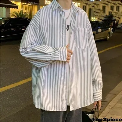 シャツ メンズ 長袖 オーバーサイズ ビッグシルエット ストライプ 柄 前開き 大きいサイズ 2XL オーバー ボタン カジュアルシャツ 春 秋