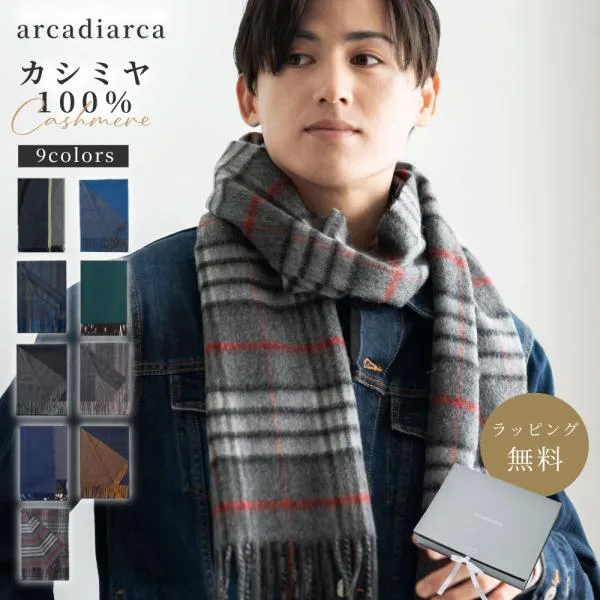 マフラー メンズ カシミヤ 100% おしゃれ シンプル プレゼント ギフト 紳士 誕生日 防寒 男性 アルカディアルカ ギフト 即日発送