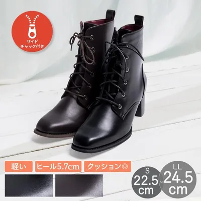 ブーツ ショートブーツ レディース 滑りにくい 軽量 レースアップ サイドジップ 秋冬 通勤 ヒール5.7cm クッション入り 太ヒール 茶 黒