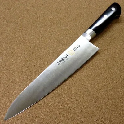 包丁 牛刀 21cm (210mm) 関の刃物 伊勢屋治平 モリブデン 口金 両刃 万能包丁 洋包丁 開運包丁 日本製