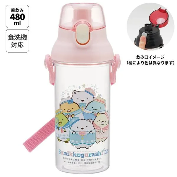 スケーター 水筒 キッズ ワンタッチ プラスチック 直飲み クリア ボトル 480ml skater PSB5TR 透明 すみっコぐらし すみっこ ぐらし 女の子 女子