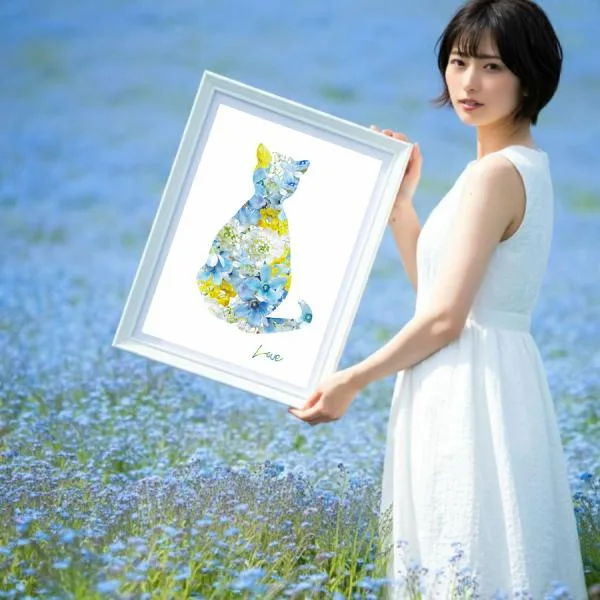 アートポスター ナチュラル モダン 北欧 猫 ネコ 花 デザイン|A2サイズ