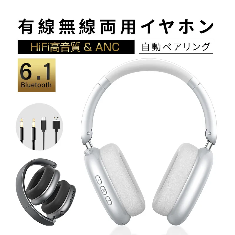 2025最新 ワイヤレスヘッドホン ANC+ENC ノイズキャンセリング Bluetooth6.1 多機種対応 Type-C充電 最大30時間持続 折りたたみ【PL保険加入済み製品・安心】