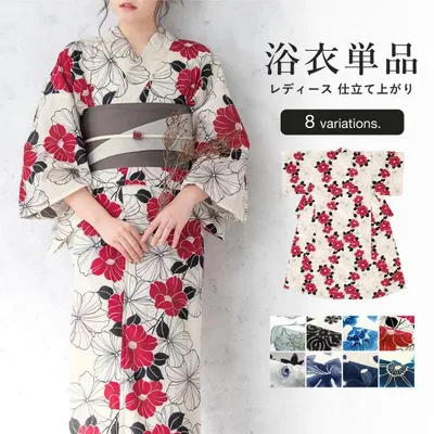 浴衣 単品 レディース 2026 簡単 涼しい 吸水速乾 白 緑 黒 青 赤 紺 グレー 牡丹 ツツジ 椿 花 おしゃれ 可愛い 大人 女性 S フリー