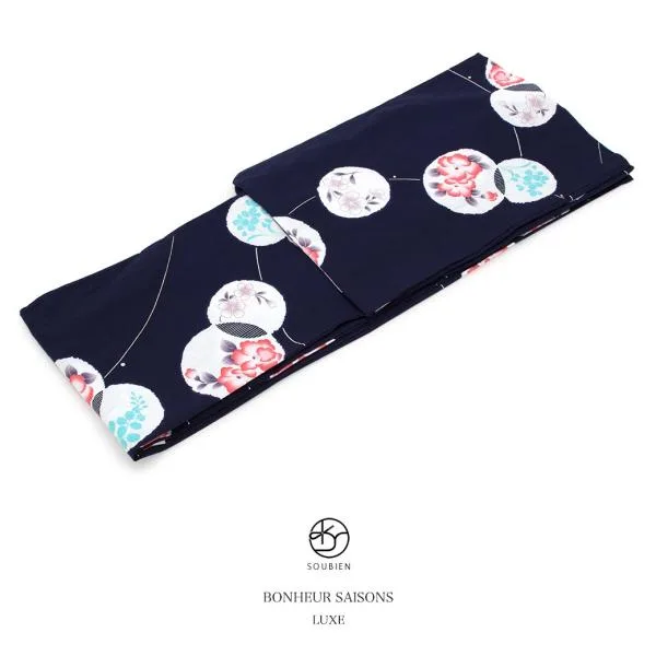 浴衣 レディース 単品 bonheur saisons ボヌールセゾン 藍 濃紺 ネイビー 白 水色 赤 雪輪 椿 桜 藤 ラメ 綿 女性用 フリー 送料無料