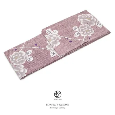 浴衣 レディース 単品 bonheur saisons ボヌールセゾン 紫色 パープル 鹿の子 牡丹 花柄 露芝 ラメ 綿麻 女性用 手捺染 手縫い フリー 送料無料
