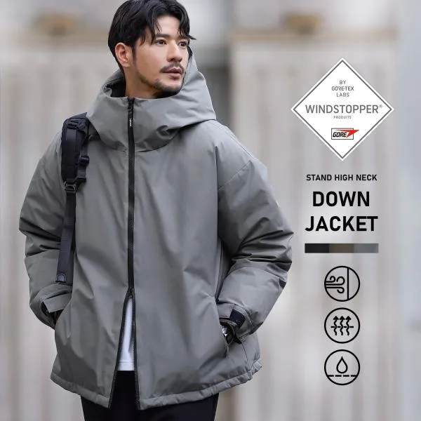 ダウンジャケット ジャンパー メンズ アウター ダウン メンズ 冬 GORE-TEX WINDSTOPPER ハイネック 撥水 保温 +phenix 別注 防風 透湿 撥水 保温 機能性