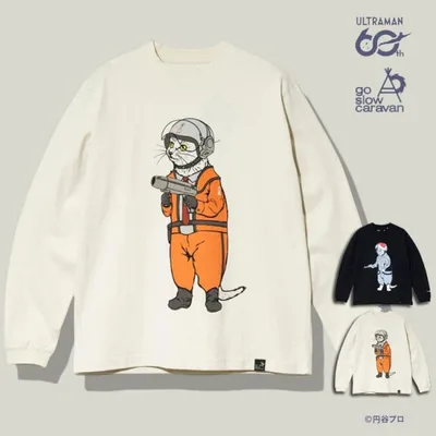 go slow caravan ゴースローキャラバン ウルトラマン 隊員猫 長袖Tシャツ 科学特捜隊 ウルトラ警備隊 USAコットン 綿100% メンズ レディース ロンTEE