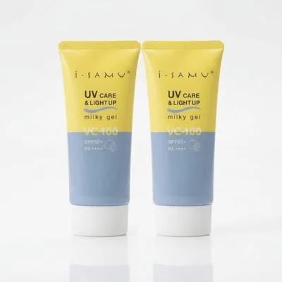 UVケア ライトアップ ミルキージェル i-samu 70g 2本セット VC-100 SPF50+ PA++++ 日焼け止め 化粧下地 爆買