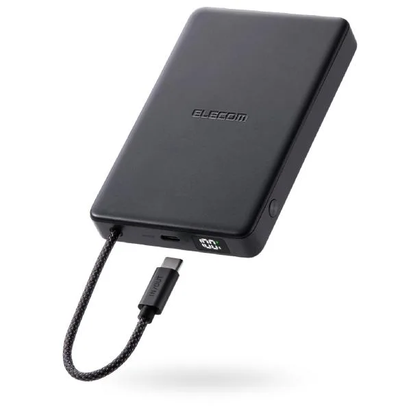 エレコム モバイルバッテリー 半固体電池 iPhone 大容量 軽量 10000mAh USB-C PD 30W ケーブル一体型 残量表示 PSE EC-C59MN 公式店 安全 安心 日本メーカー