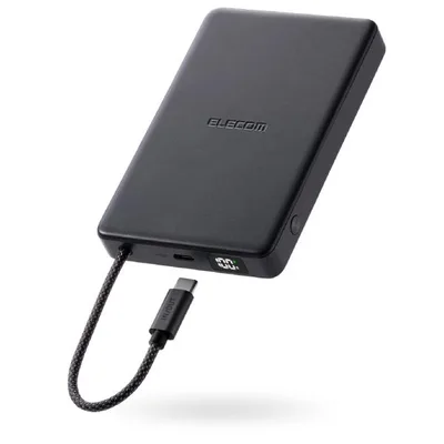 エレコム モバイルバッテリー 半固体電池 iPhone 大容量 軽量 10000mAh USB-C PD 30W ケーブル一体型 残量表示 PSE EC-C59MN 公式店 安全 安心 日本メーカー