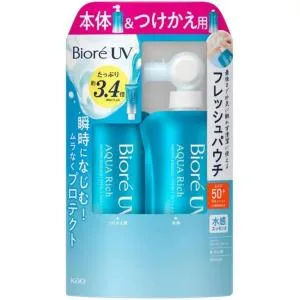 ビオレUV アクアリッチ ウォータリーエッセンス, 本体120g + 詰め替え用120g, 2個セット 日焼け止め SPF50 日焼け防止 紫外線 顔 体 しみ シワ