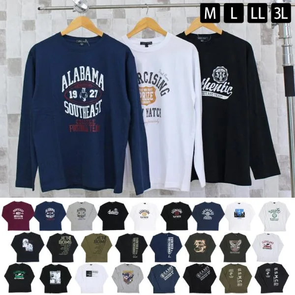 ロングTシャツ メンズ 長袖Tシャツ プリントTシャツ アメカジ ミリタリー フォト3L クルーネック 男女兼用 ユニセックス