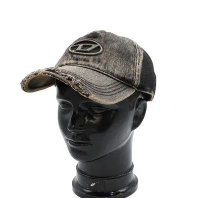 DIESEL ディーゼル メンズ キャップ A19777 0DGAV / C-SEYMON-BLACK コットン デニム ロゴ刺繍 ダメージ加工 ベースボールキャップ 帽子 グレー 定番人気商品