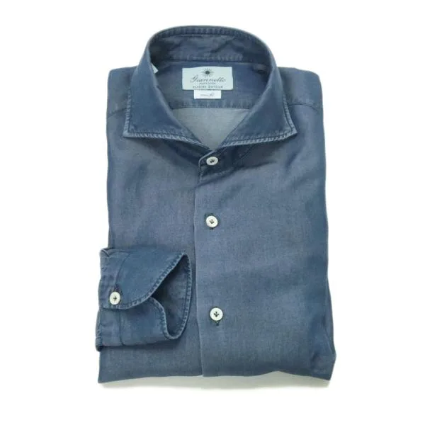 GIANNETTO ジャンネット メンズ カッタウェイ シャツ 61368 / WASH SCURO VINCI FIT ガーメントダイ イタリア製 ネイビー