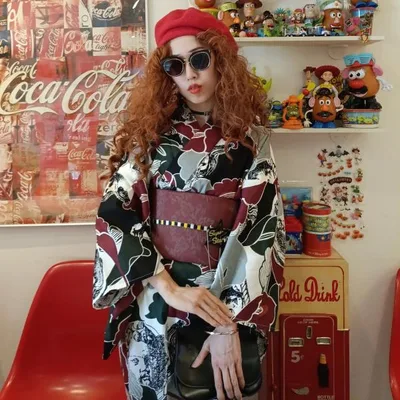 浴衣 レディース セット ニコアンティーク 浴衣 3点セット 高級変わり織 チェリー・ドール・ジャンク フリーサイズ 浴衣・帯・下駄 半幅帯 ●