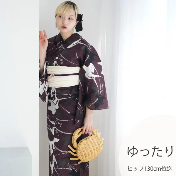 浴衣 レディース セット 3L ニコアンティーク 浴衣3点セット 高級変わり織 片寄せツバメの残像・ボルドー 浴衣・帯・下駄 ゆったり 大きい 広幅 ●