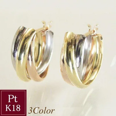 ピアス アクセサリー トリニティ k18 K18 18金 ピンク ゴールド プラチナ Pt ジュエリー 地金 2営業日前後の発送予定