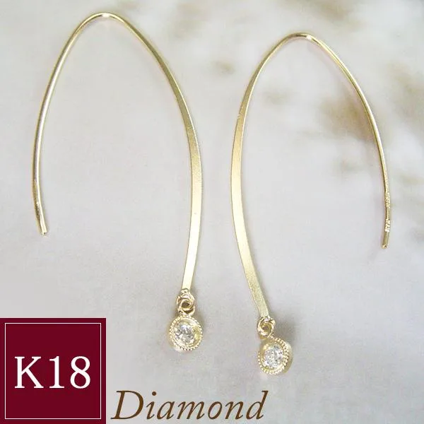 ピアス k18 18金 K18 天然 ダイヤモンド アクセサリー 揺れる 一粒 2営業日前後の発送予定