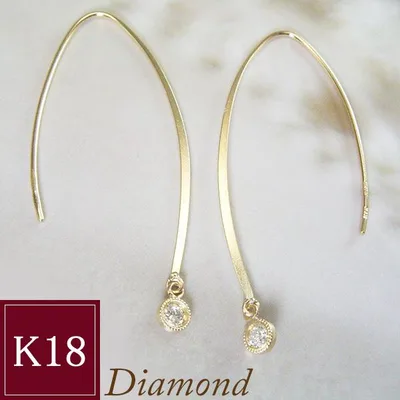 ピアス k18 18金 K18 天然 ダイヤモンド アクセサリー 揺れる 一粒 2営業日前後の発送予定