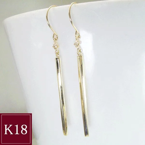 ピアス k18 18金 K18 天然 ダイヤモンド アクセサリー バーピアス 2営業日前後の発送予定