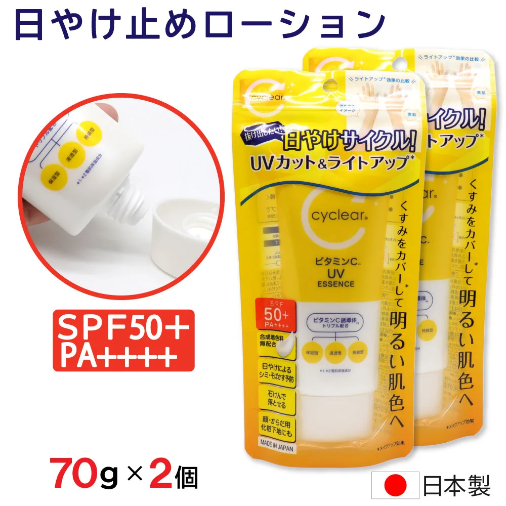 日焼け止め ローション 70g×2個 SPF50+ PA++++ UVカット 顔・からだ用 化粧下地 ビタミンC 柑橘系 日本製