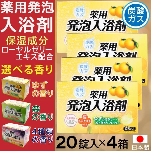 入浴剤 炭酸ガス 薬用発泡入浴剤 20錠入×4箱セット 4種類アソート 選べる香り