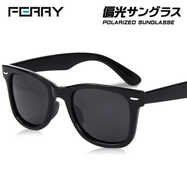 サングラス FERRY 偏光レンズ ウェリントン サングラス ポーチ&クロス セット ブラック ユニセックス メンズ レディース 眼鏡 メガネ 釣り ドライブ UVカット
