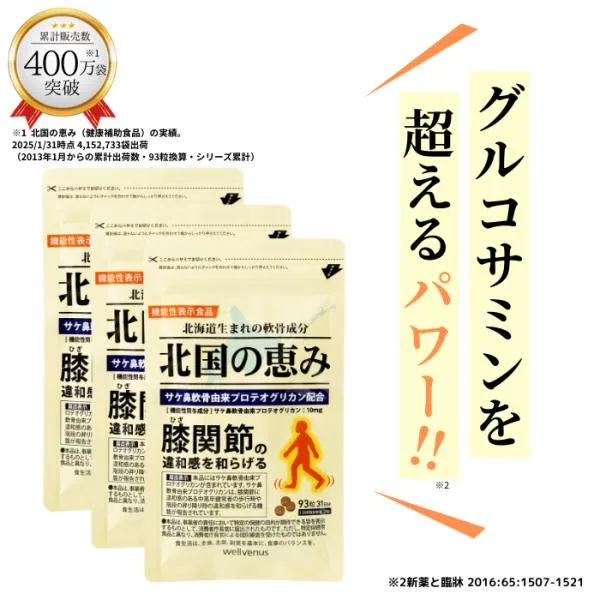 グルコサミン プロテオグリカン 北国の恵み 93粒×3袋 約3ヶ月分 / 膝 サプリ 膝サプリ 膝サプリメント サプリメント 機能性表示食品