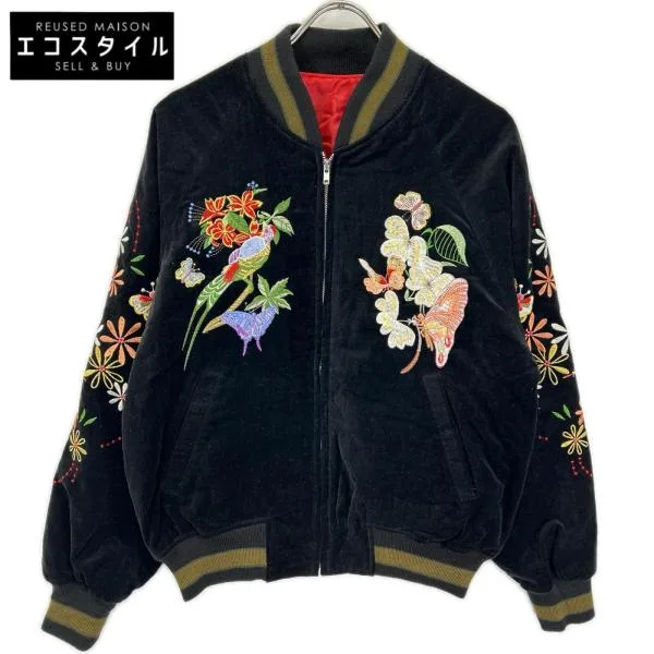Hoshihime Star Princess Black Butterfly Pheasantเย็บปักถักร้อยVelveteen Sukajan Black FREE Jacket Cotton Men's Used