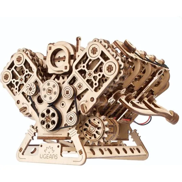 Ugears V8エンジン パズル 木製 工作 模型 接着剤工具不要