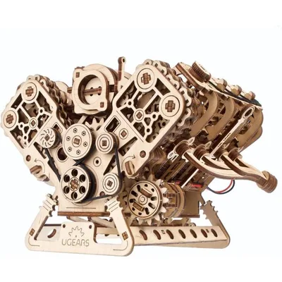 Ugears V8エンジン パズル 木製 工作 模型 接着剤工具不要