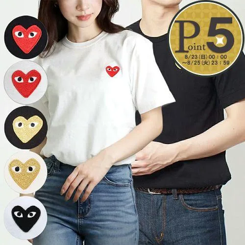 【並行輸入品】 コムデギャルソン COMME DES GARCONS ユニセックス メンズ レディース 半袖 Tシャツ PLAY プレイ T108/T216/T064 RED/GOLD HEART ハート ワンポ