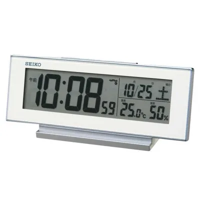 セイコー 目覚まし時計 デジタル 電波自動受信機能有 夜でも見える 銀色メタリック・一部ホワイト SQ324W