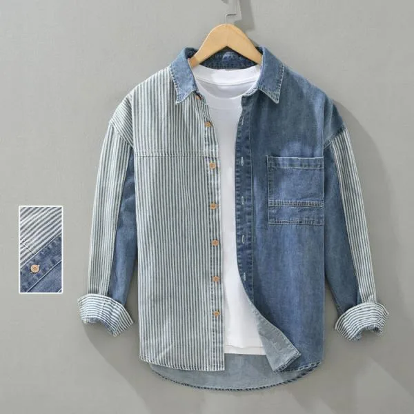 デニム シャツ メンズ ダンガリーシャツ ストライプ 切り替え カジュアルシャツ トップス 秋服 秋物 父の日