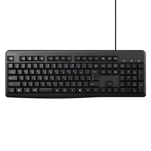 BUFFALO BSKBU110BK 有線キーボード メンブレン 日本語配列 109キー レーザー刻印 角度調整スタンド搭載 ブラック