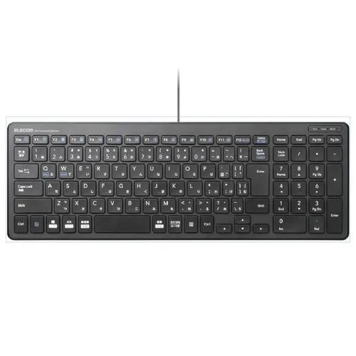 エレコム TK-FCP097BK 有線コンパクトキーボード パンタグラフ式 最薄部6.5mm 鉄板内蔵 ドライバ不要 ブラック