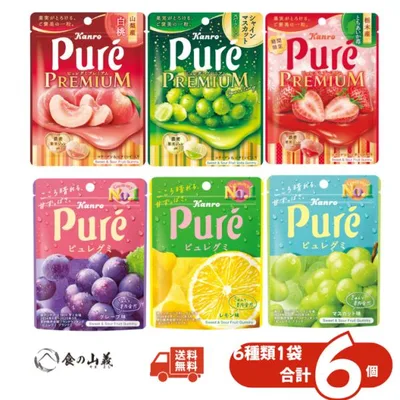 ピュレグミ 6種アソート 6個セット カンロ マスカット グレープ レモン 白桃 とちあいか苺 送料無料