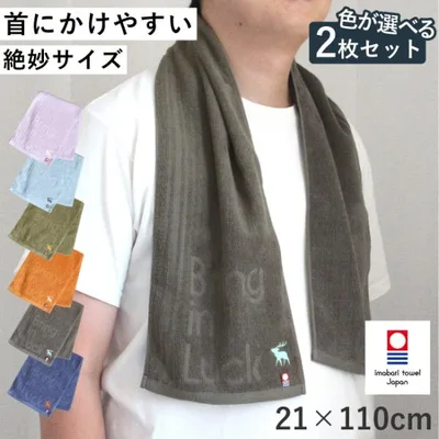 今治タオル スポーツタオル マフラータオル 2枚セット 綿100% 日本製 ブランド 刺繍 薄手 吸水 速乾 ロングタオル 首に掛けやすい 頭に巻きやすい ジム 部活
