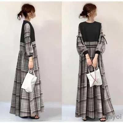 ワンピース40代 秋服50代 レディース 長袖 丸首 パフスリーブ ドッキングワンピース 切り替え ロングワンピース フレアワンピース Aラインワンピース 大人