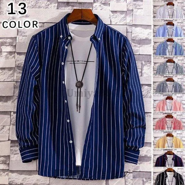 ストライプシャツ メンズ ボタンダウンシャツ カジュアルシャツ スリムシャツ シャツ トップス 春服 メンズシャツ