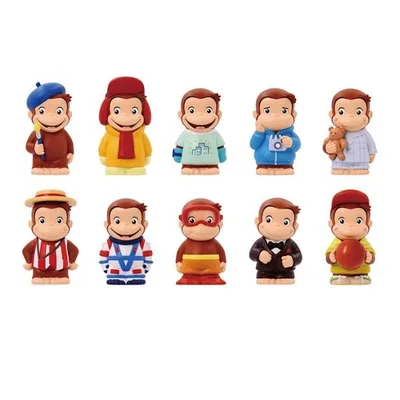 送料無料 エンスカイ おさるのジョージ ソフビパペットマスコット 指人形 1BOX=10パック入り 全10種類セットフルコンプリートセット