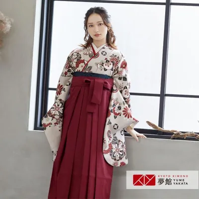 卒業式 袴 セット レンタル 大学 大人 レディース ベージュ花紋散らし(G1096) 女の子 二尺袖 貸衣装 往復送料無料