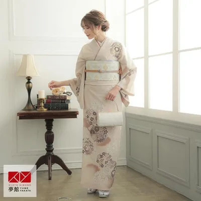 訪問着 レンタル 入学式 卒業式 結婚式 ジャパンスタイル ブランド着物 袷 ベージュ 雲取りに雪輪花 七五三 身長154〜165cm H1211