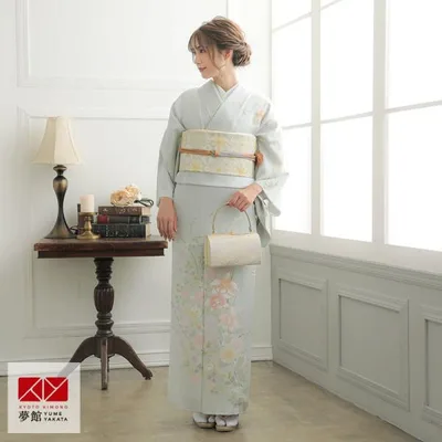 訪問着 レンタル 入学式 卒業式 結婚式 袷 薄グレー 胡蝶蘭に菊と花々 七五三 身長154〜165cm H1250