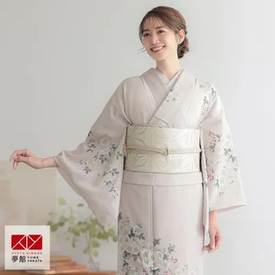 訪問着 レンタル 入学式 卒業式 結婚式 袷 薄ピンク 流水に野ばら(H1336) 七五三 身長154〜165cm H1333