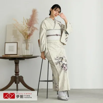 訪問着 レンタル 入学式 卒業式 結婚式 ジャパンスタイル ブランド着物 袷 薄ベージュ 洋花(H1430) 七五三 身長154〜165cm H1429